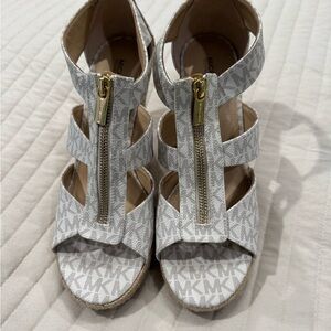 Michael Kors Women's Cream Wedges with Gold Zipper
